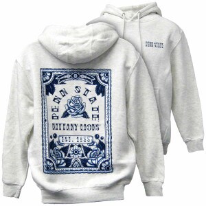 back and front view of hooded sweatshirt with Penn State tattoo design on natural oatmeal